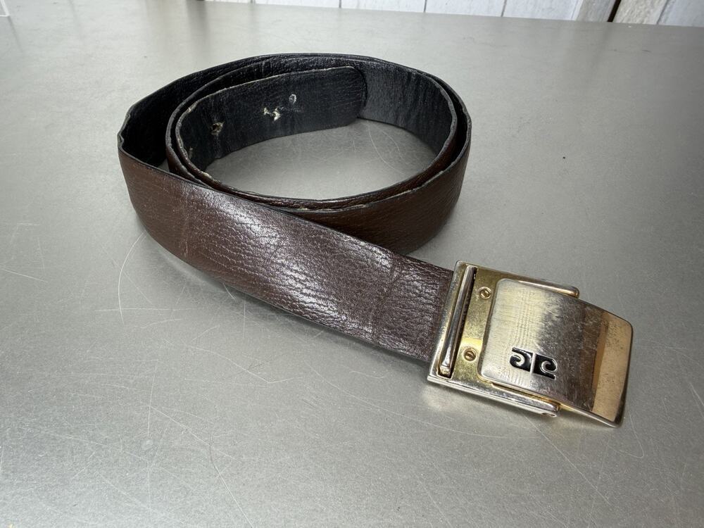 Vintage Pierre Cardin Brown Leather Belt with Gold Tone Buckle Size 32
